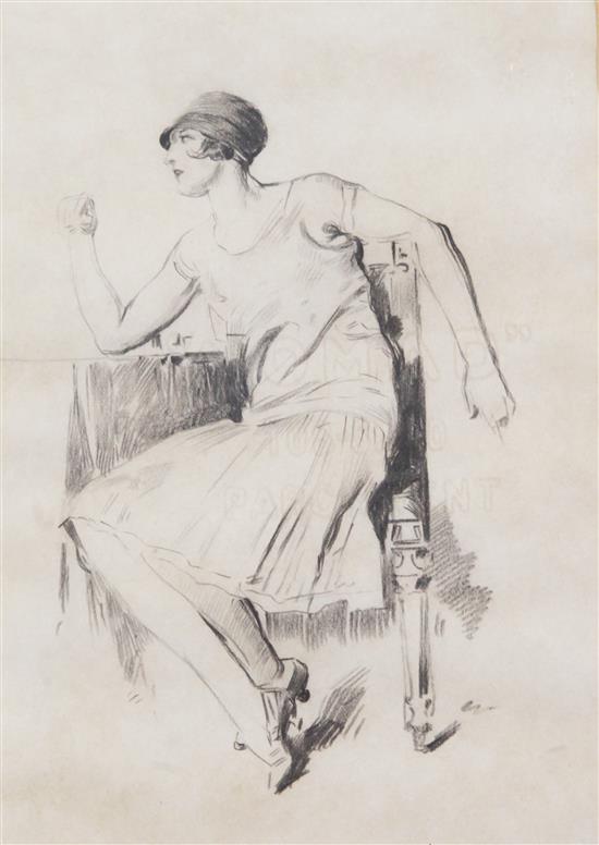 Fortunino Matania (1881-1963) Study of a seated flapper, 9 x 6in.
